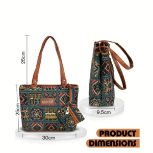 Storite Women's Tote Bag With Leather Handles & Embroidery Printed Handbag With Zip Pockets, Shoulder Tote Bag And Handbag For Office And College (30x25x9.5Cm)